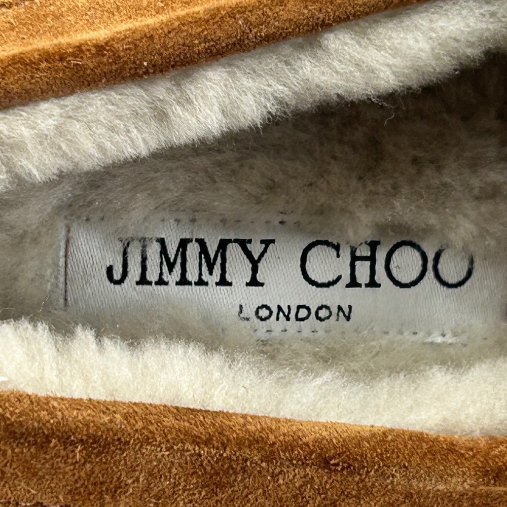 Jimmy Choo Size 38 US 6.5 Narrow Suede Shearling Crystal Deanna Loafer Shoes - Picture 6 of 15